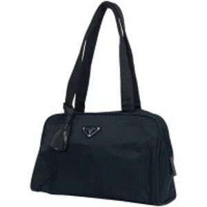 Prada Plate Shoulder Bag Handbag Navy Blue Black